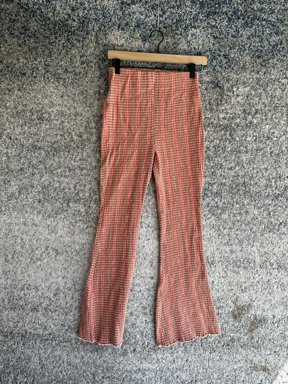Free People Pants Womens XS Orange Check Knit Flare Leg Sweatpants Lounge Casual